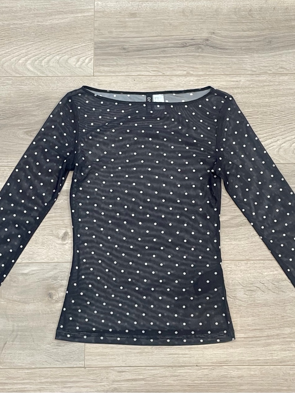 Black Long-Sleeve Polka Dot Mesh Top